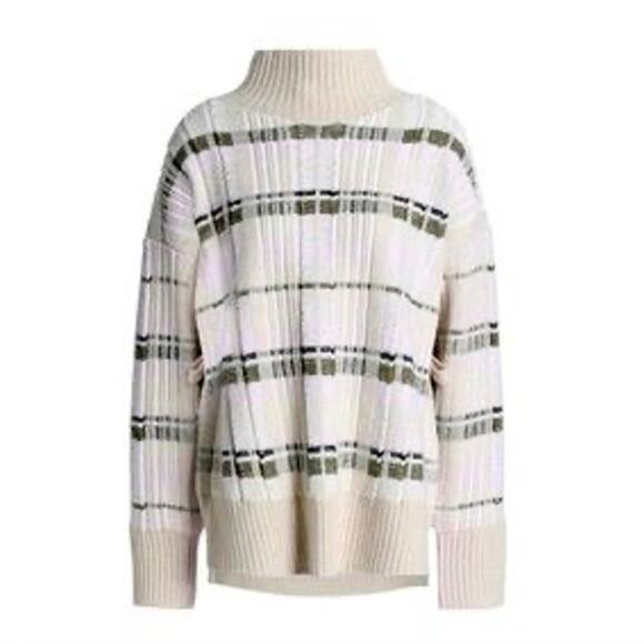 3.1 Phillip Lim Abstract Float Plaid Sweater XS Mock Neck Tie Sides Split Hem - Picture 2 of 10